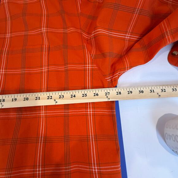BAW Athletic Wear 2XL Plaid Button Down Shirt Red Orange 100% Cotton Casual - Picture 5 of 8